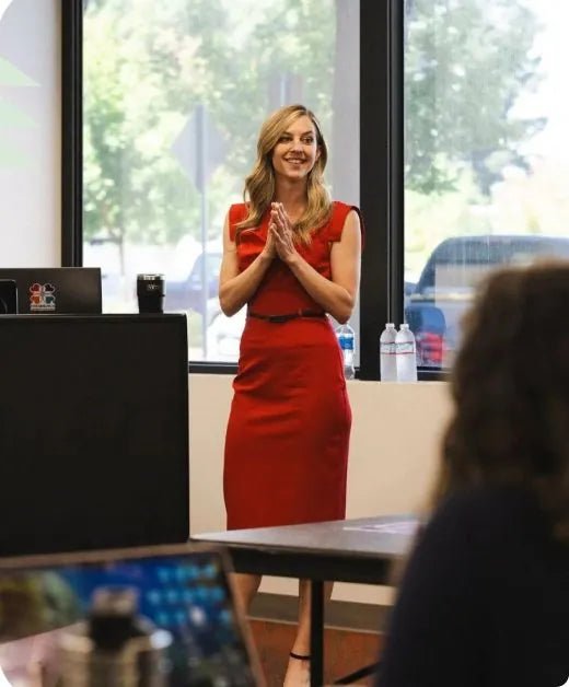 Liz speaking to a room of founders
